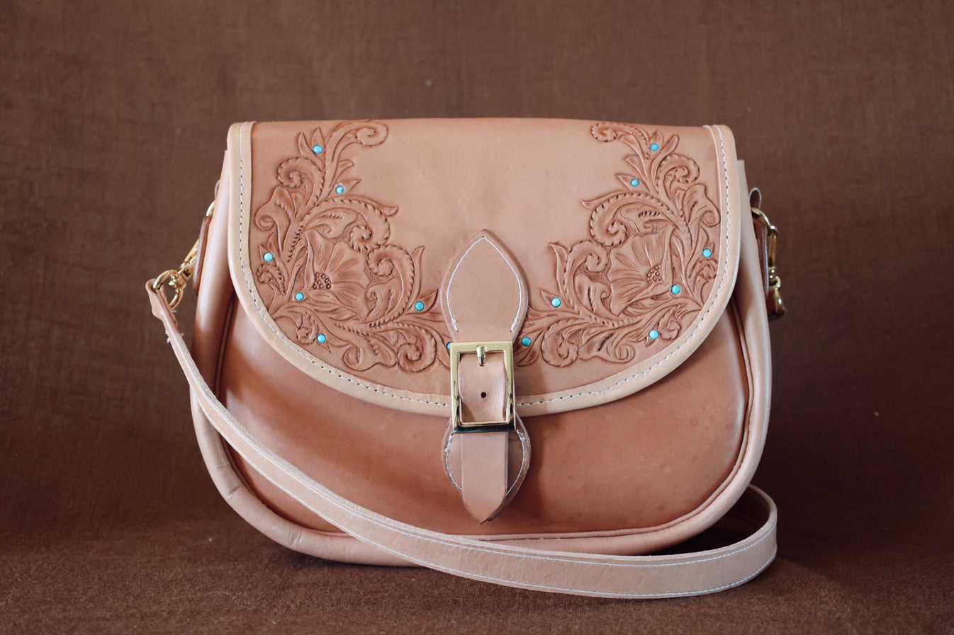 Handmade Turquoise Inlay Leather Bag